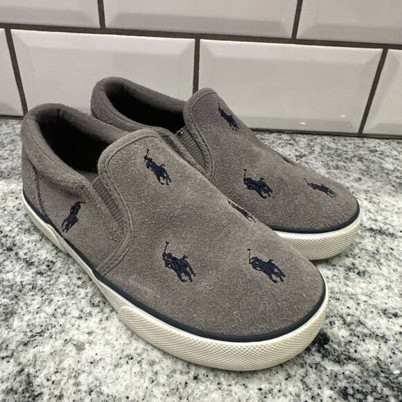 Ralph Lauren Bal Harbour Repeat Slip-On Sneaker, GREY/Navy, Toddler 10/26.5 Boat - Picture 1 of 8